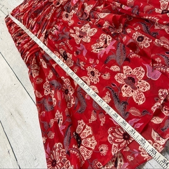 Cinq a Sept NWT ruched ruffle floral cherry red midi skirt *Shop@iAmWarrior - Picture 11 of 13